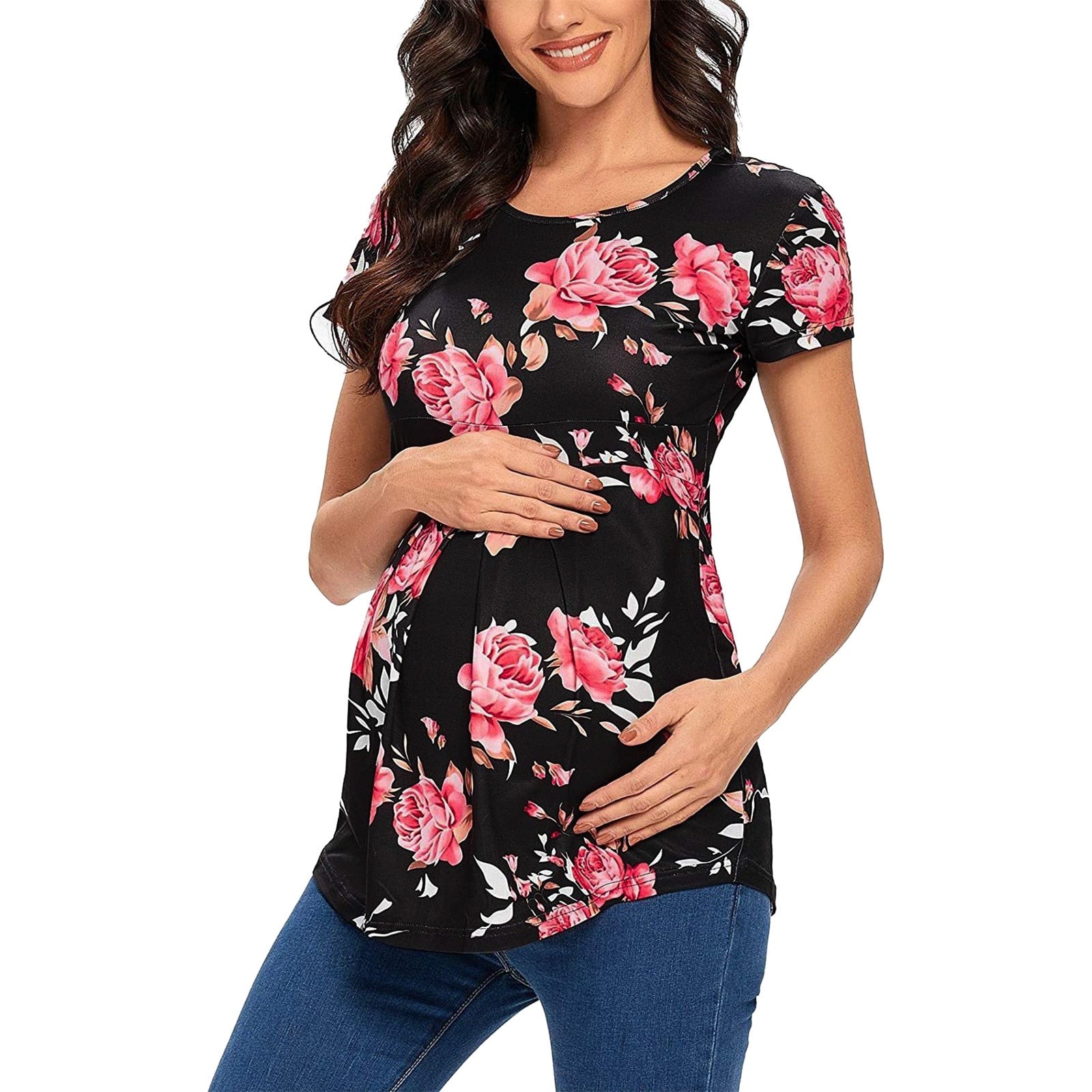 Women's Shirt Maternity Floral Printed Nursing Tops Breastfeeding Double Layer Pregnancy Clothes