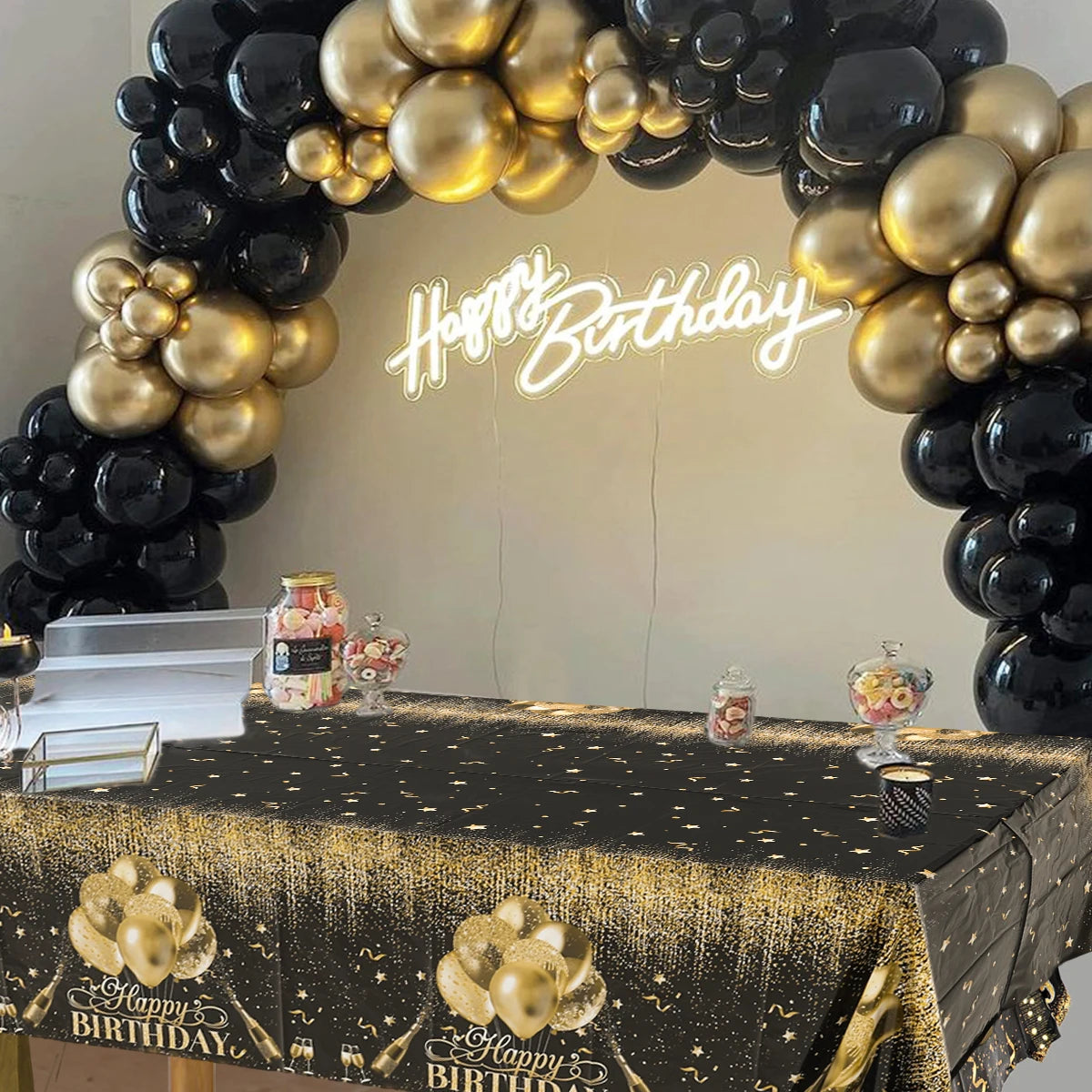 Black Gold Rose Gold Disposable Tablecloth