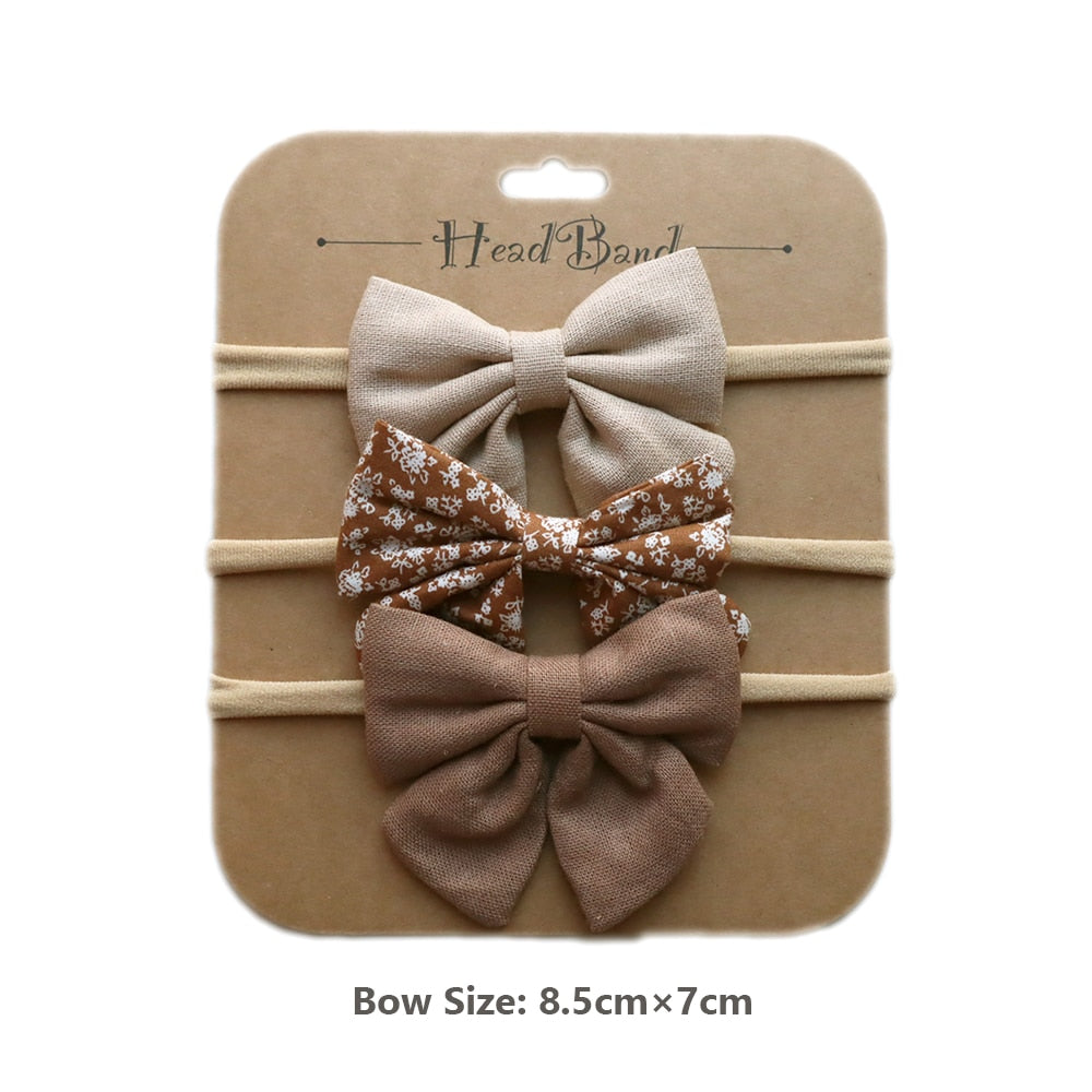 3pcs/Set Cotton Nylon Headbands Baby Hair Bows