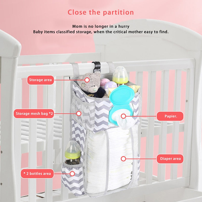 Baby Crib Hanging Storage Bag Diaper Nappy Organizer