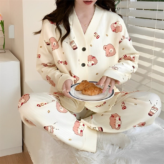 2023 Maternity Clothings Suit Spring Long Sleeve Pajamas Set Cartoon Printed Women Nursing Pyjama Pregnant Breastfeeding Clothes