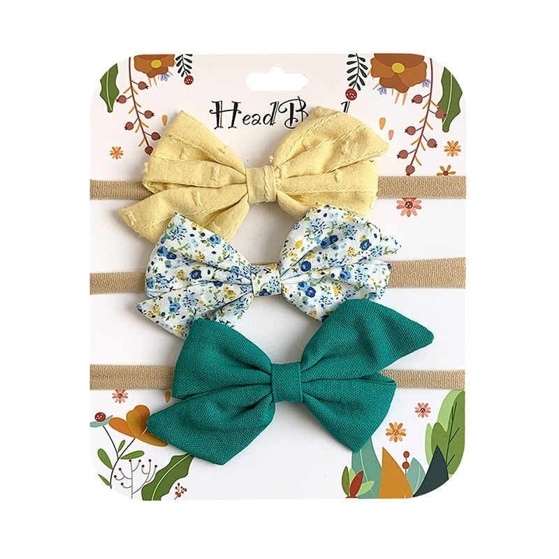 3pcs/Set Cotton Nylon Headbands Baby Hair Bows