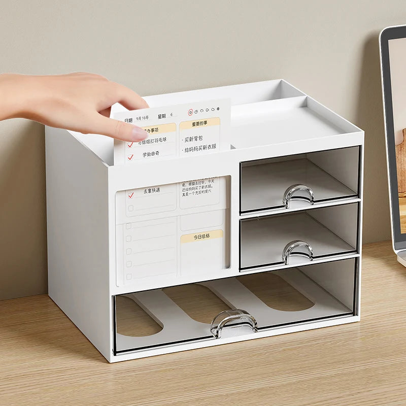 1pc Desktop Storage Box With 3 Drawers