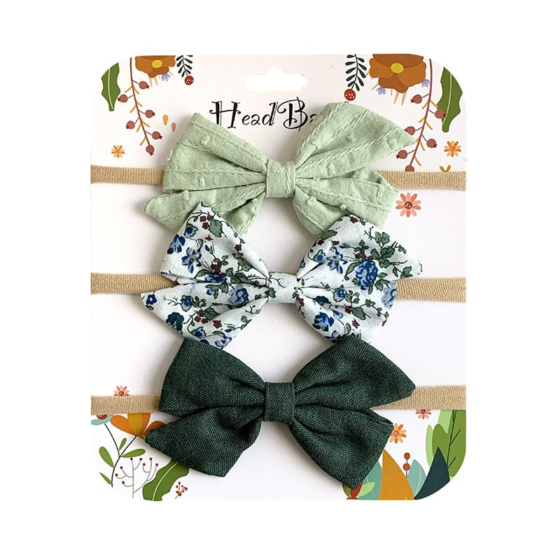 3pcs/Set Cotton Nylon Headbands Baby Hair Bows