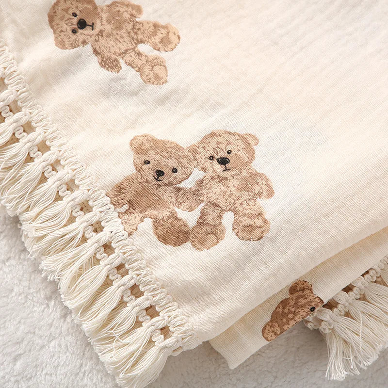 Cute Bear Muslin Plaid Blanket