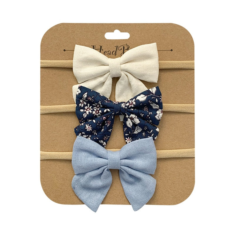 3pcs/Set Cotton Nylon Headbands Baby Hair Bows