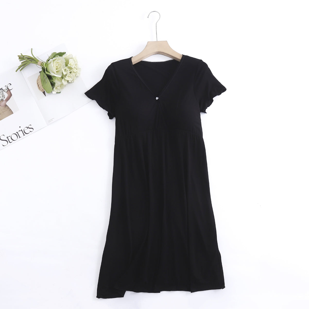 Short-Sleeve Nursing Dress For Pregnant Women Pregnancy Dress Solid Pajama Nightgown