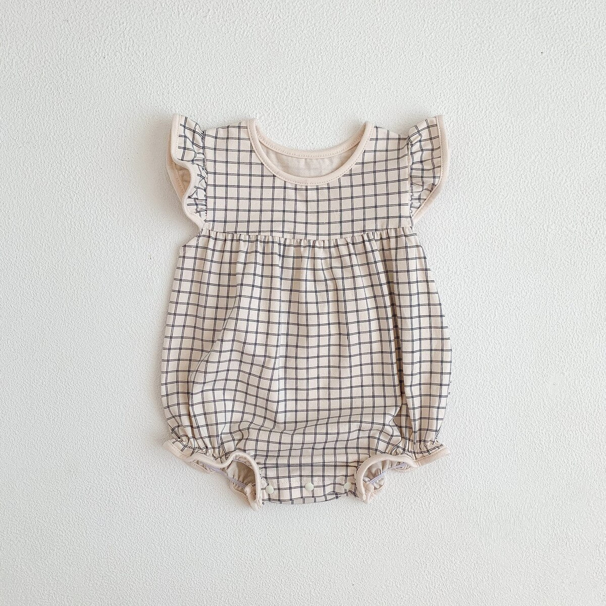 Infant Kids Girls Fly Sleeve Plaid Outwear Cotton Jumpsuits