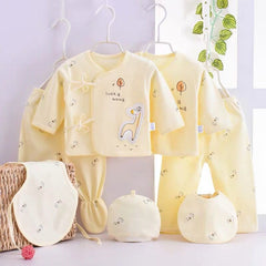 7Piece Spring Newborn Baby Stuff Toddler Cotton T-shirt+Pants+Hats Infant Boys Girls Clothing Set