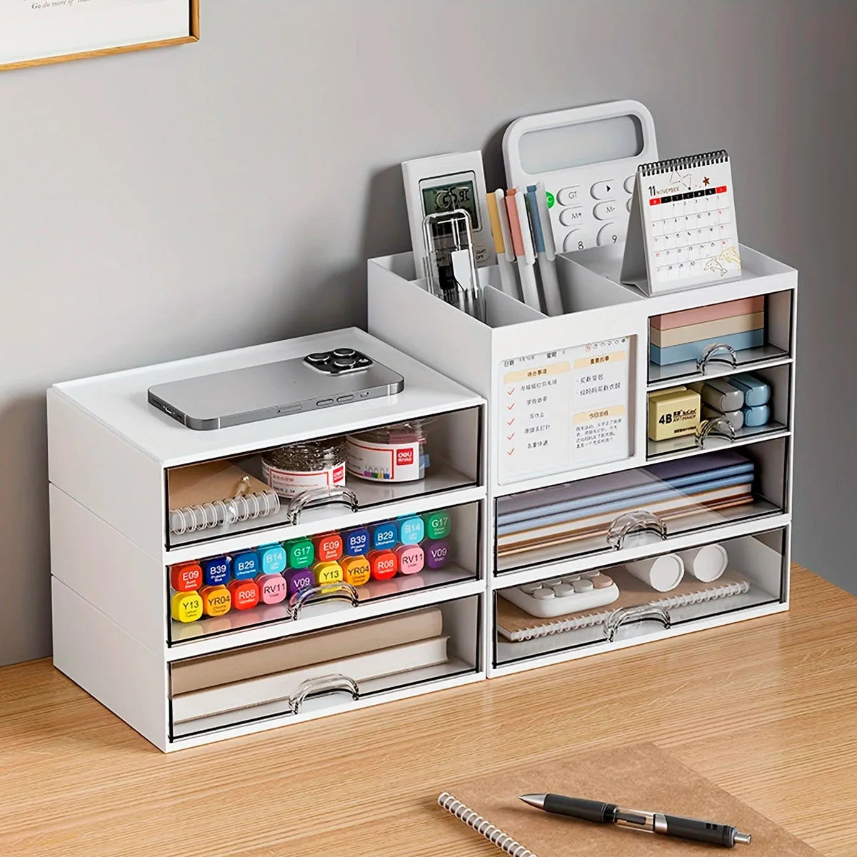 1pc Desktop Storage Box With 3 Drawers