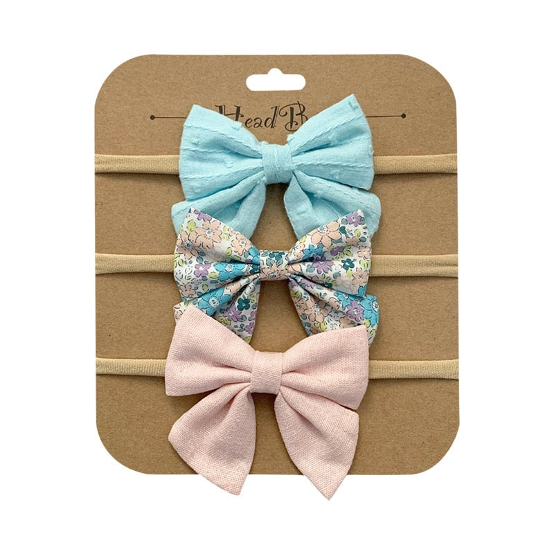 3pcs/Set Cotton Nylon Headbands Baby Hair Bows