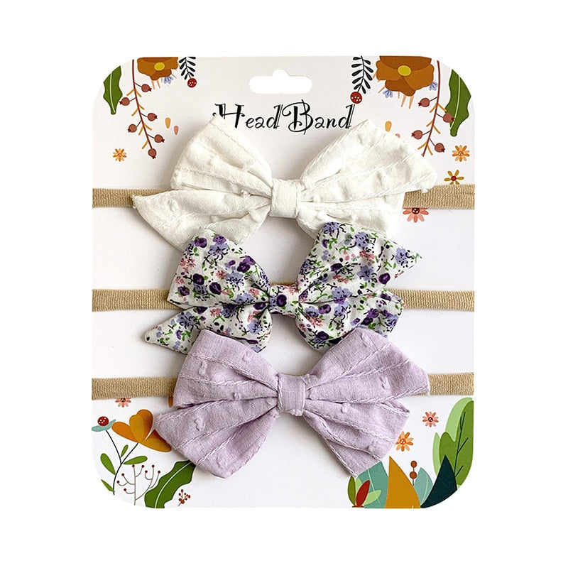 3pcs/Set Cotton Nylon Headbands Baby Hair Bows