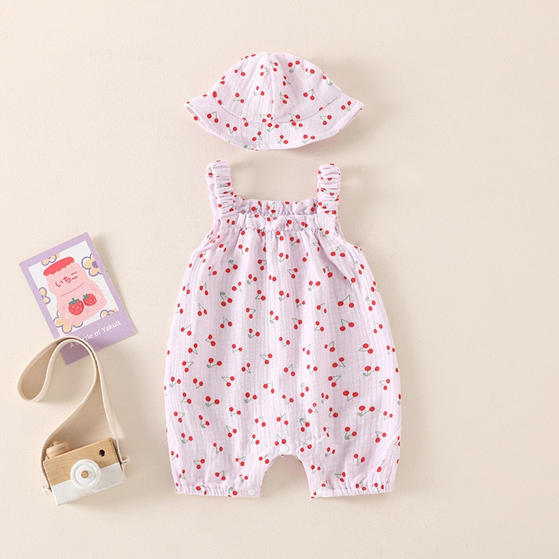 Baby Summer Romper Hat Suit Cute Sleeveless Infant Cotton Overalls Breathable Boy