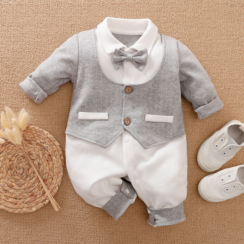 Cotton Baby Boys Romper Infant Gentleman Suit Preppy Style