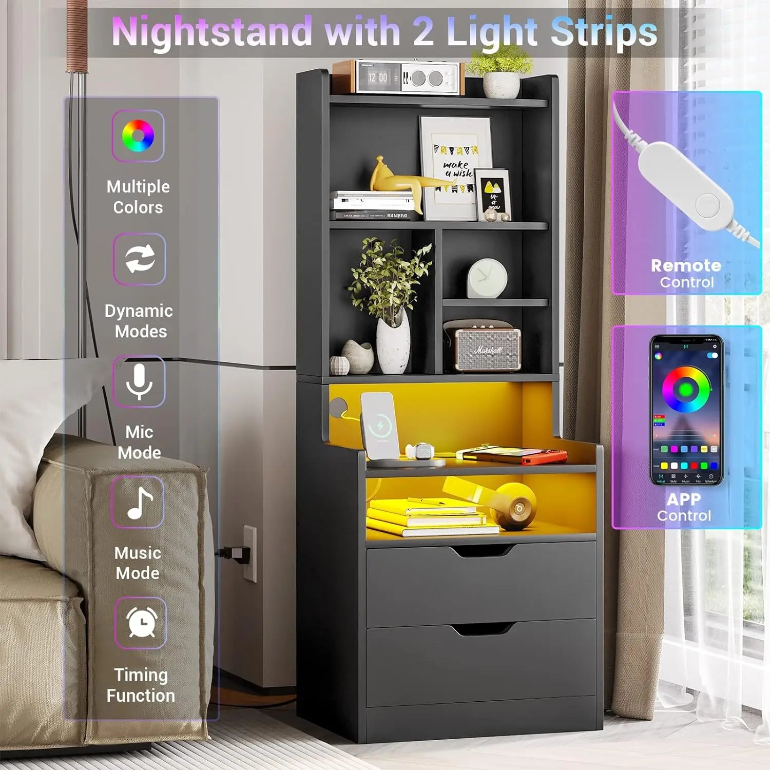 LED Nightstand Charging Station Set