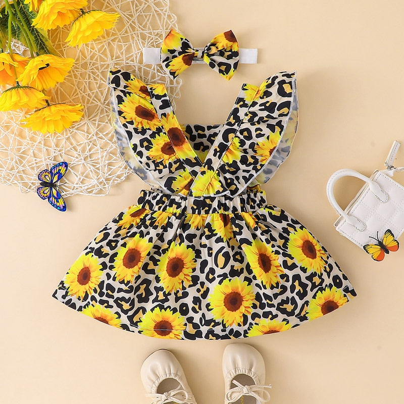 Baby Girl Infant Dress Outfit Jumpsuit Overall Skirt Clothing Set & Headband Outfit