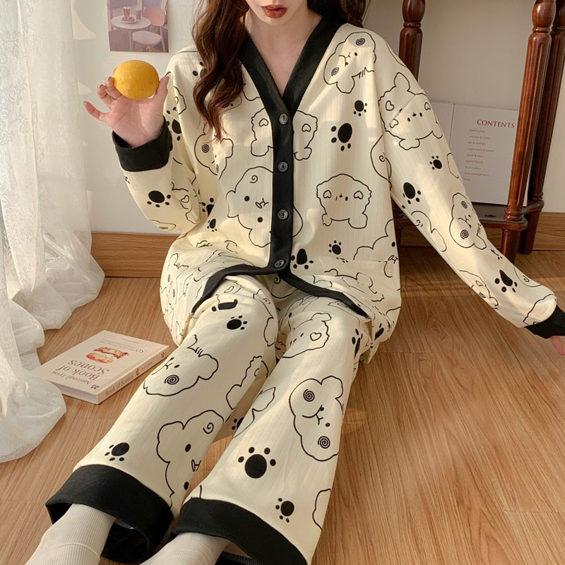 2023 Maternity Clothings Suit Spring Long Sleeve Pajamas Set Cartoon Printed Women Nursing Pyjama Pregnant Breastfeeding Clothes