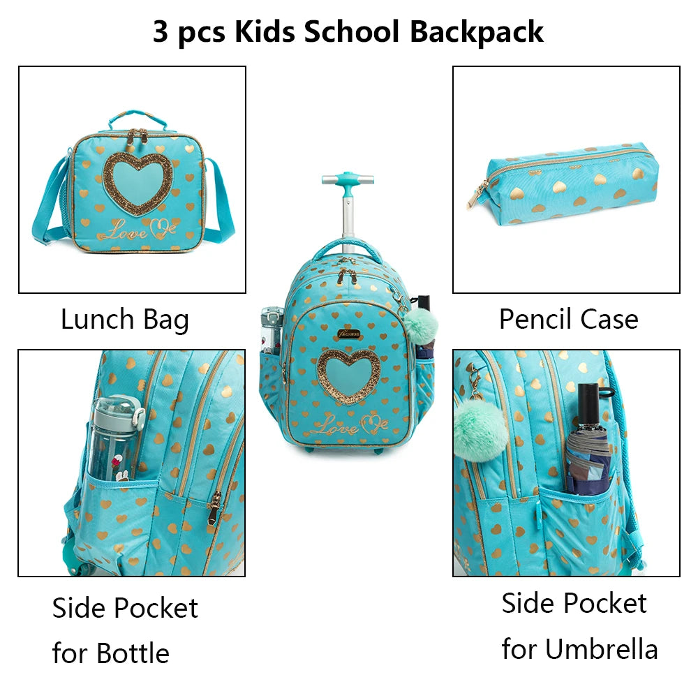 Children School Rolling Backpack Set