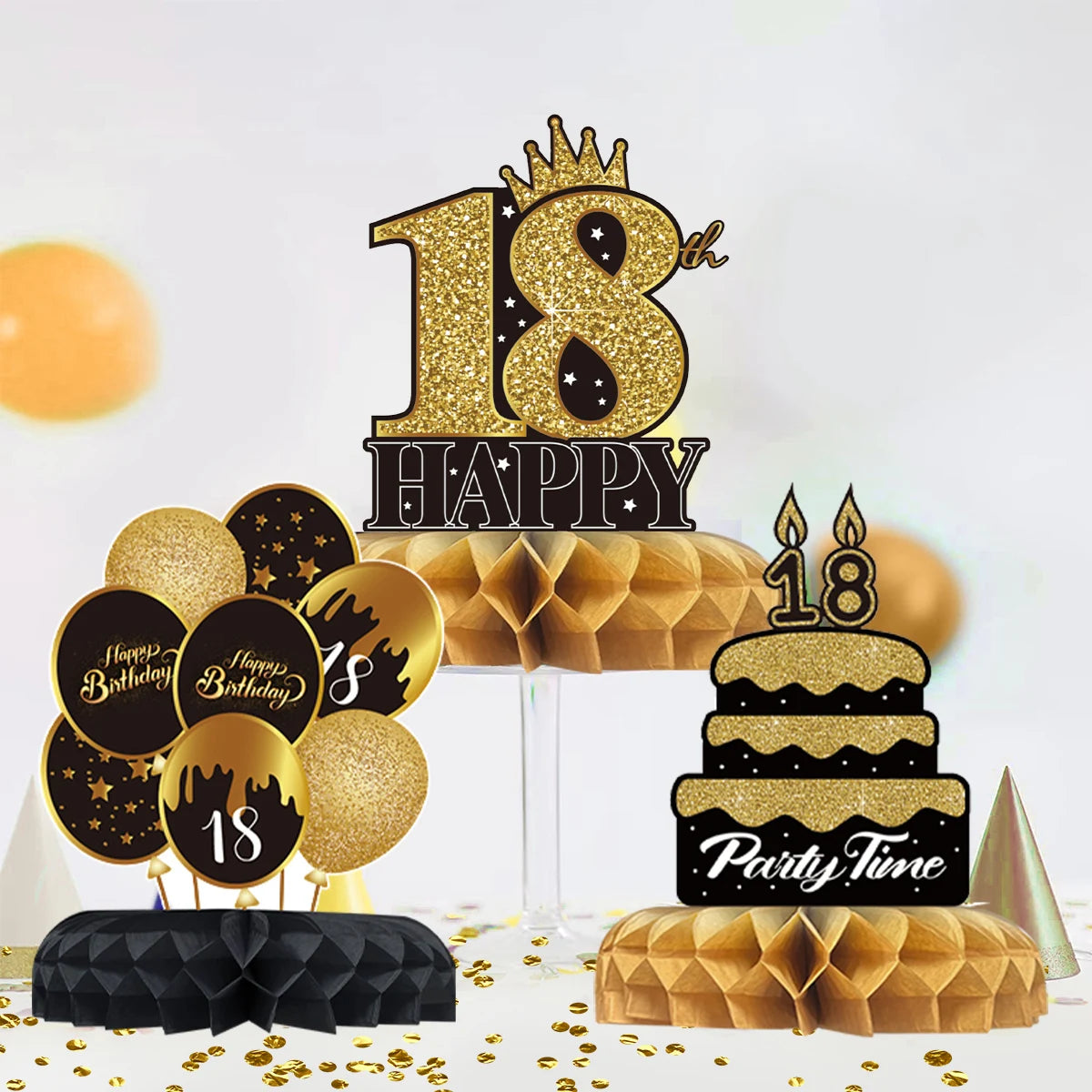 Black Gold Birthday Honeycomb Set