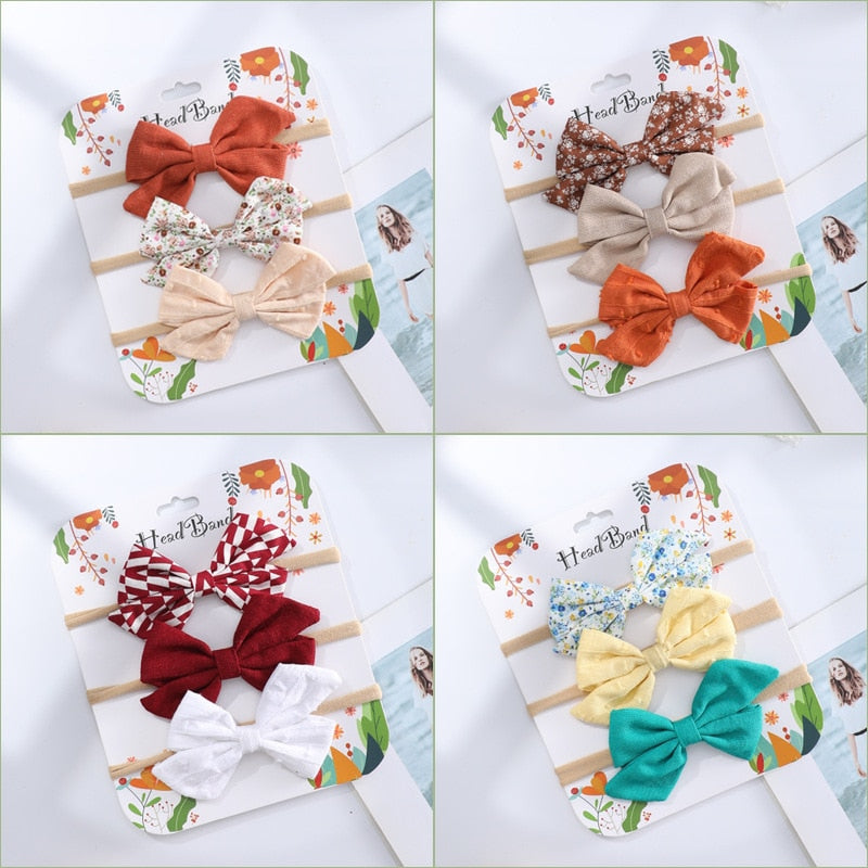 3pcs/Set Cotton Nylon Headbands Baby Hair Bows