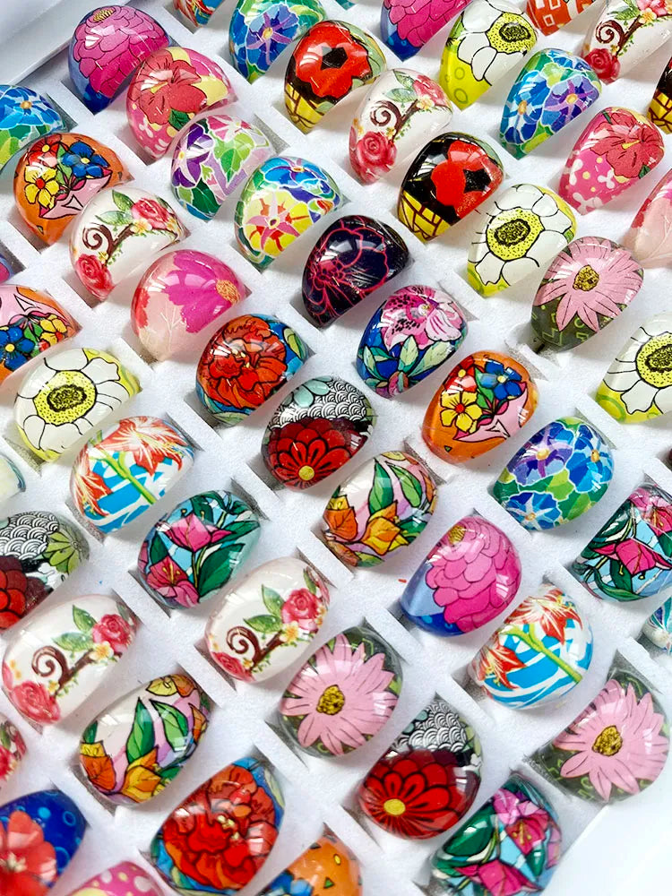 50Pcs Girls Flower Crystal Acrylic Ring