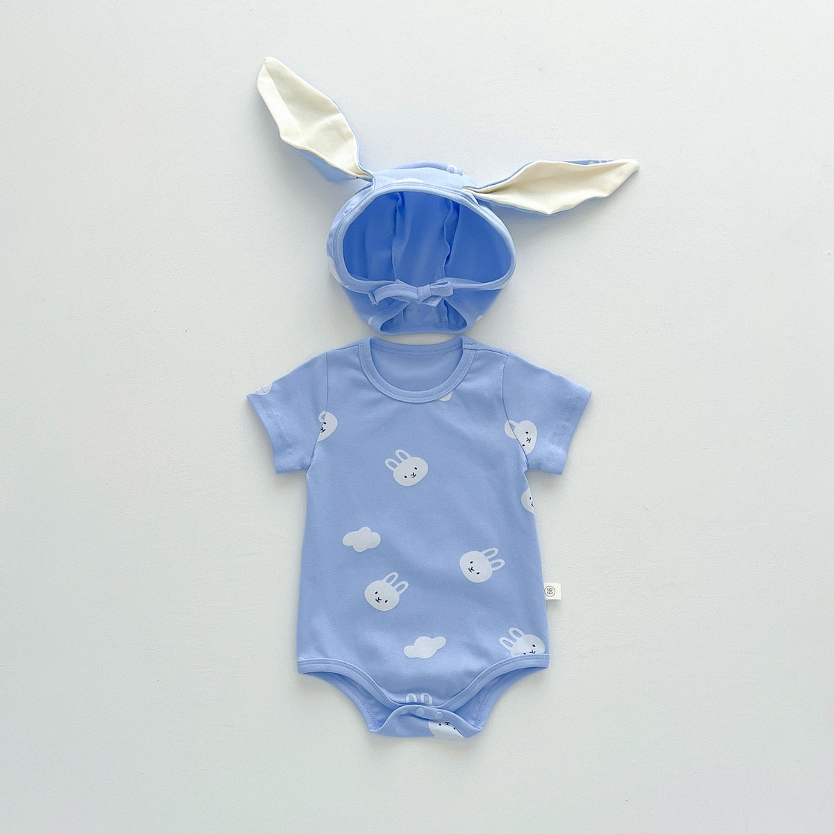 Baby Girls Boys Short Sleeve Infant Newborn Cotton Bodysuits + Bunny-shaped Hat