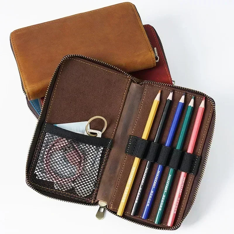 Leather Zipper Retro Pen Pouch