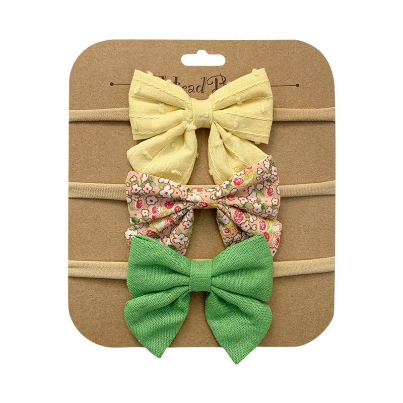 3pcs/Set Cotton Nylon Headbands Baby Hair Bows