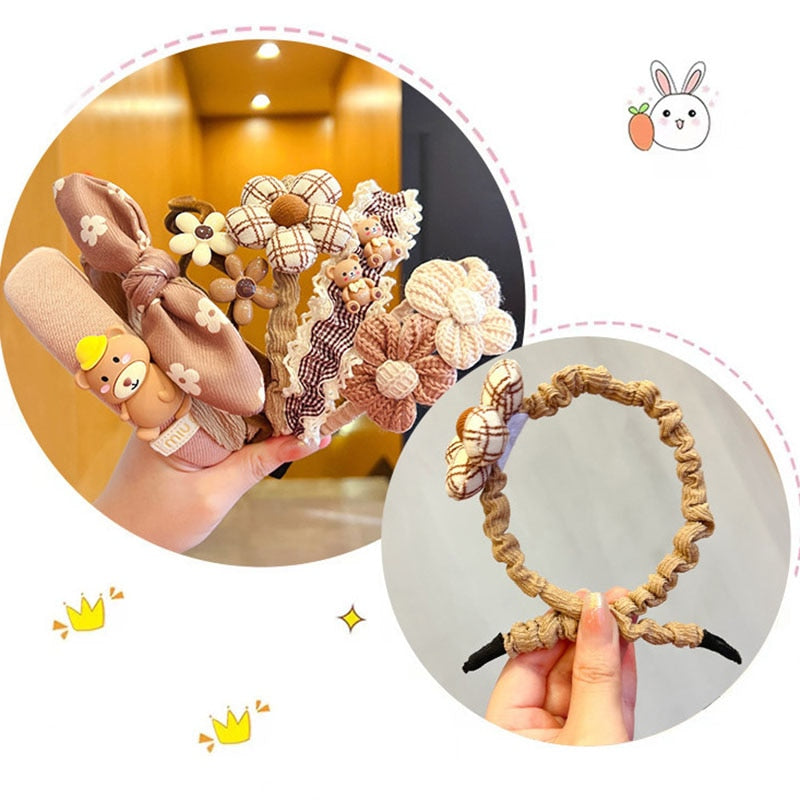 3 Pcs/Set Girls Cute Coffee Color Cartoon Flower Hairbands