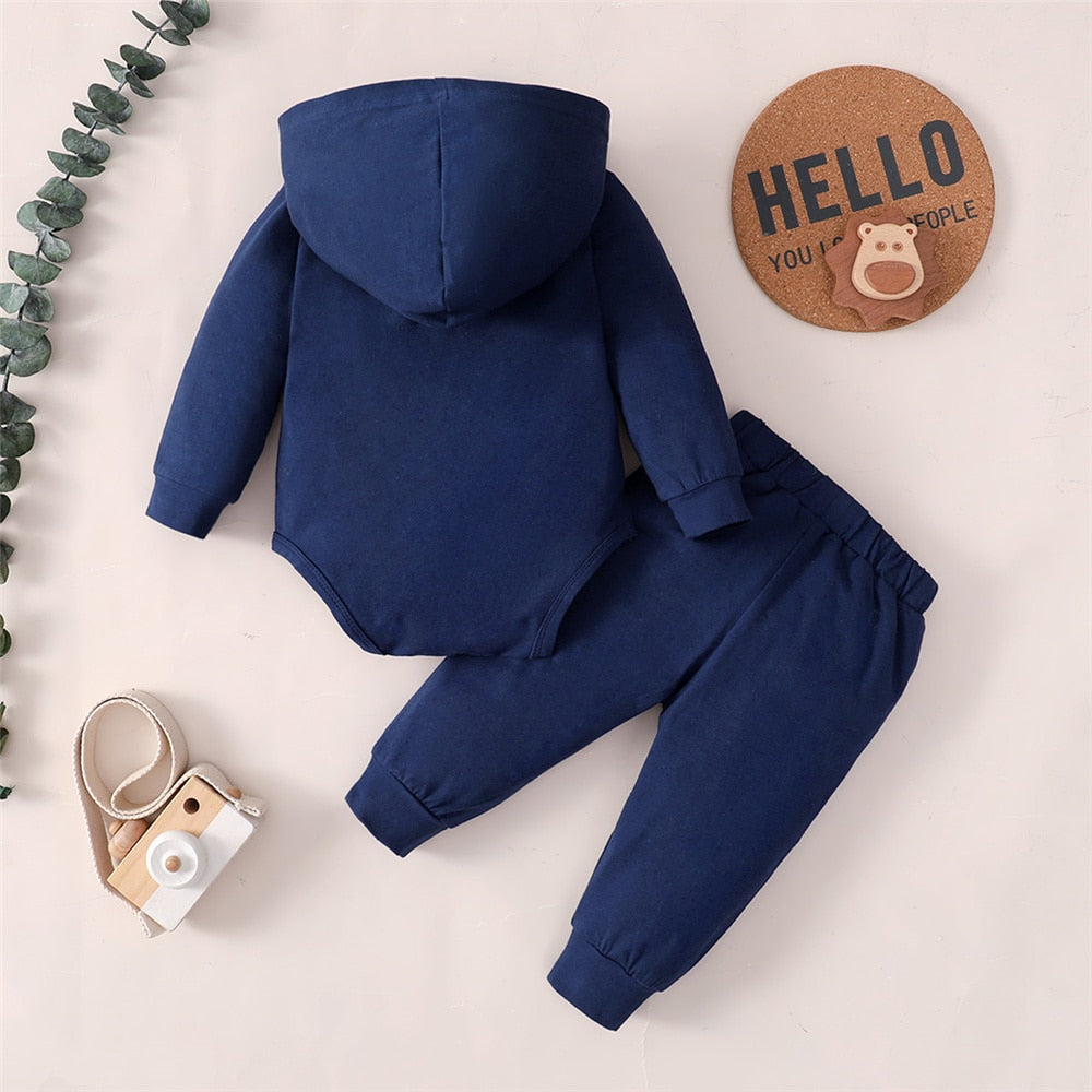 Spring 0-24 Months Newborn Baby Boy 2PCS Set Long Sleeve Hoodie Jumpsuit