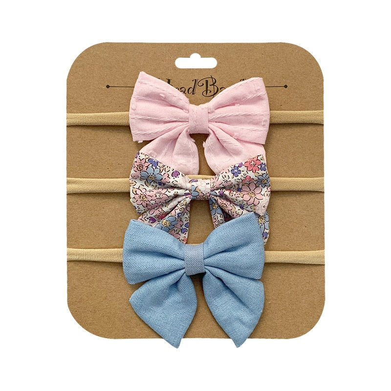 3pcs/Set Cotton Nylon Headbands Baby Hair Bows