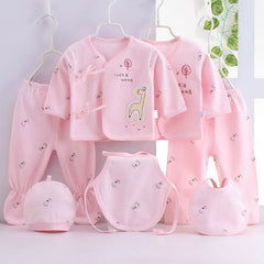 7Piece Spring Newborn Baby Stuff Toddler Cotton T-shirt+Pants+Hats Infant Boys Girls Clothing Set