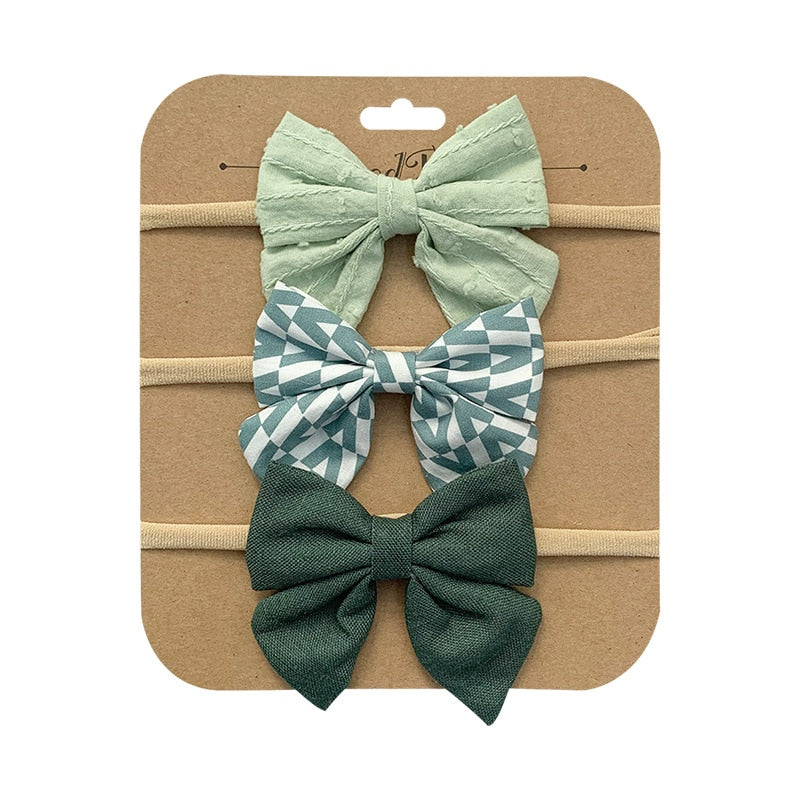 3pcs/Set Cotton Nylon Headbands Baby Hair Bows