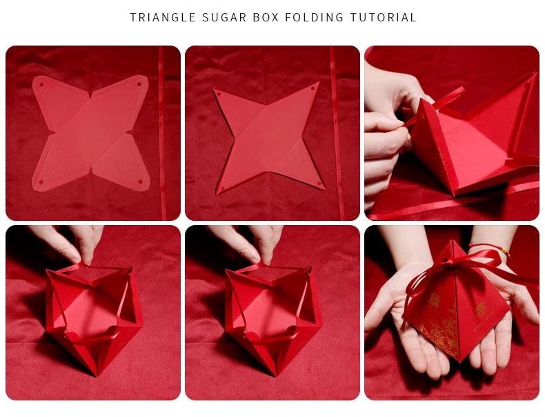 Red Triangle Bronzing Flower Wedding Boxes