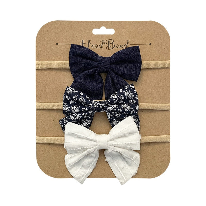 3pcs/Set Cotton Nylon Headbands Baby Hair Bows