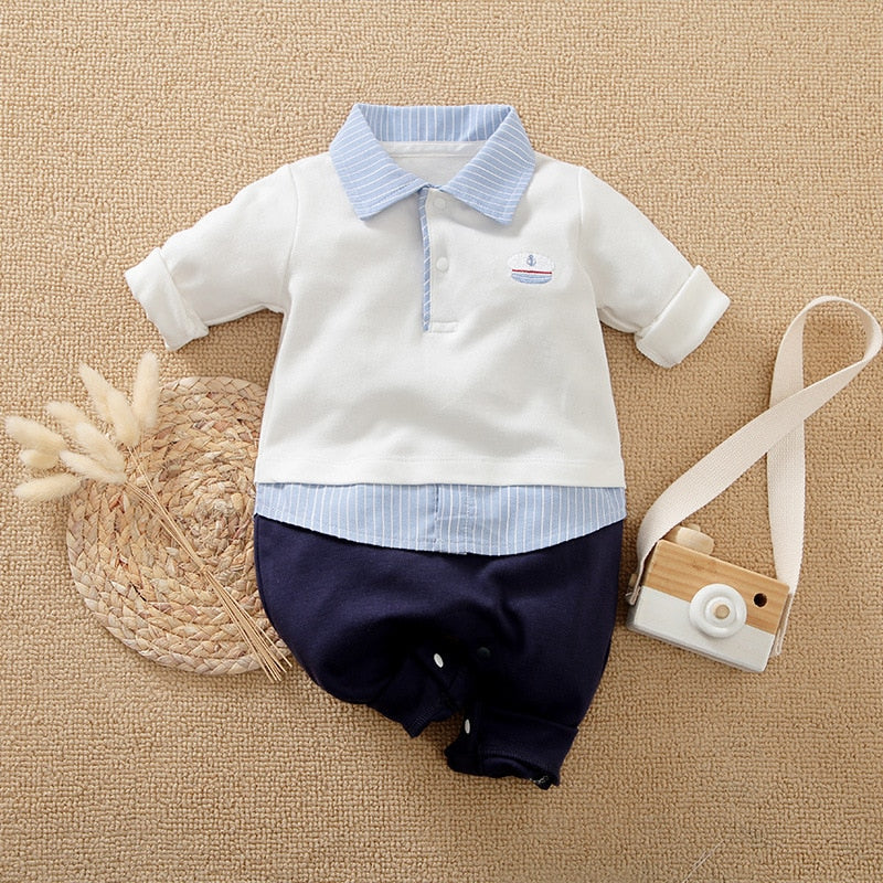 Cotton Baby Boys Romper Infant Gentleman Suit Preppy Style