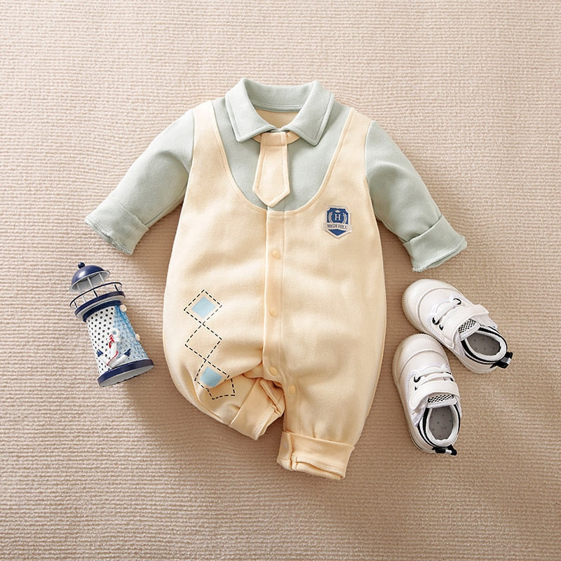 Cotton Baby Boys Romper Infant Gentleman Suit Preppy Style