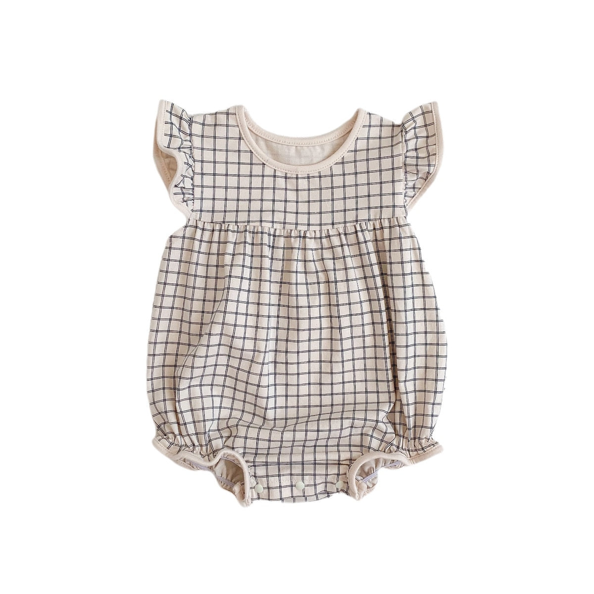 Infant Kids Girls Fly Sleeve Plaid Outwear Cotton Jumpsuits