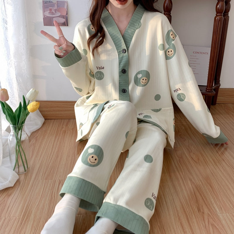 2023 Maternity Clothings Suit Spring Long Sleeve Pajamas Set Cartoon Printed Women Nursing Pyjama Pregnant Breastfeeding Clothes