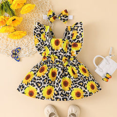 Baby Girl Infant Dress Outfit Jumpsuit Overall Skirt Clothing Set & Headband Outfit