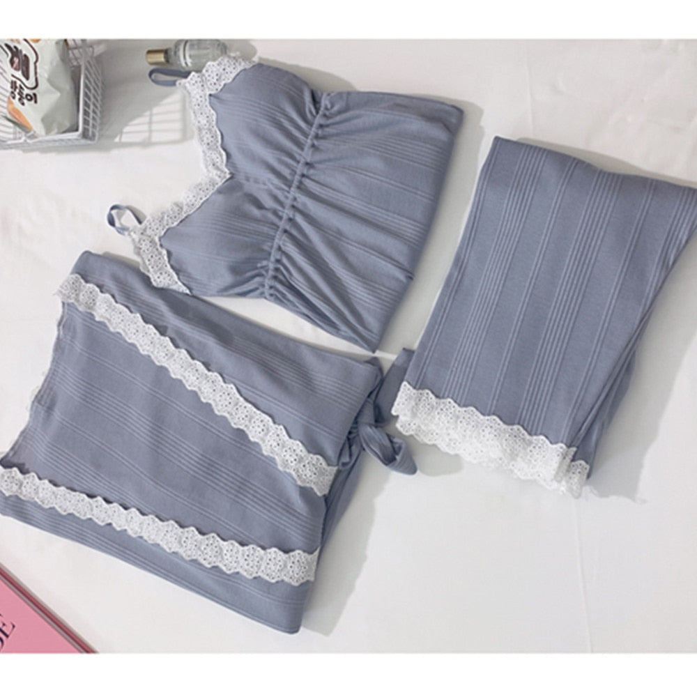 3Pcs/Set 100% Cotton Pregnancy Pajamas Long Sleeve Sleepwear Suit Breast Feeding