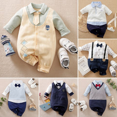 Cotton Baby Boys Romper Infant Gentleman Suit Preppy Style